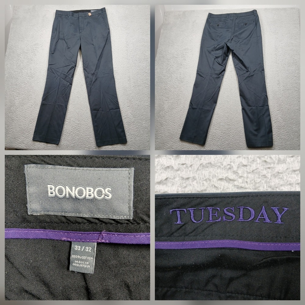 Bonobos Chino Pants Men's 33x32‎ Navy Blue Stretch Cotton "Tuesday"